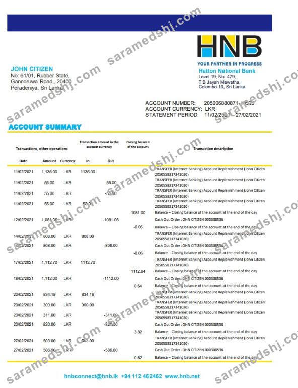 Sri Lanka Hatton National Bank Excel